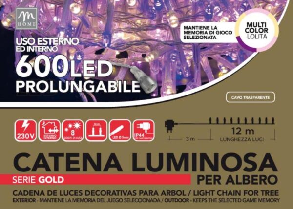 MINILUCCIOLE 600 LED MULTICOLOR "LOLITA" PROLUNG. 8 GIOCHI ESTERNO