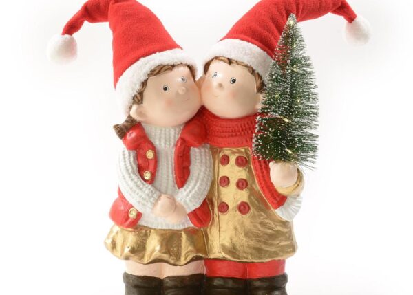 LIVIO E LIVIA CON ALBERELLO CON LUCI 33.5X23XH78CM ROSSO ART.93940 -