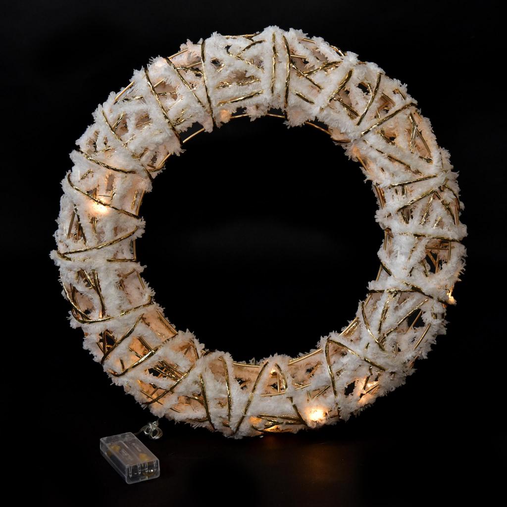 CORONA BIANCO ORO 10 LUCI LED 30X7X30CM ART.43485 - CORONA BIANCO ORO 10 LUCI LED 30X7X30CM ART.43485 -