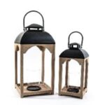 LANTERNA IN LEGNO E METALLO CON BICCHIERE IN VETRO H.40X17X17CM ART.47844 - 60472