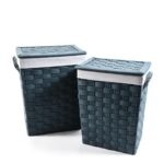 PORTABIANCHERIA INTRECCIATA IN TESSUTO E METALLO C/COPERCHIO AZZURRO 40X30X50CM ART.11264 -