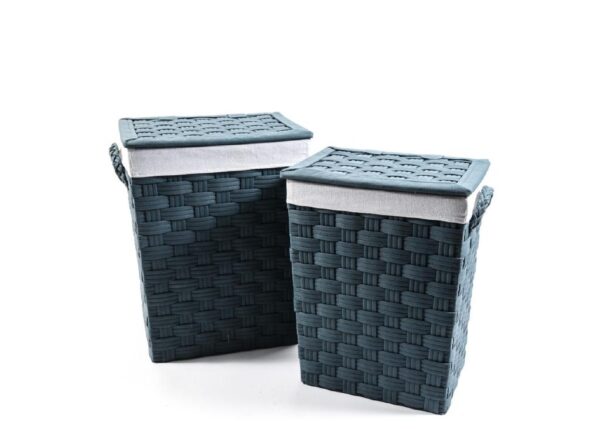 PORTABIANCHERIA INTRECCIATA IN TESSUTO E METALLO C/COPERCHIO AZZURRO 40X30X50CM ART.11264 -