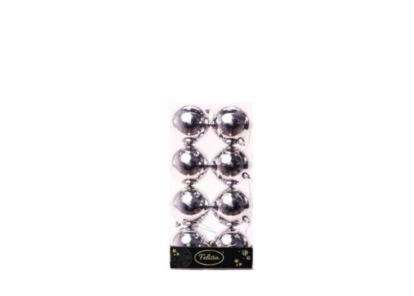 PALLE DI NATALE PLASTICA 8CM PZ.8 ARGENTO LUCIDE ART.83696