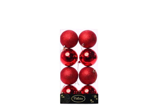PALLE DI NATALE PLASTICA 8CM PZ.8 ROSSE GLITTERATE ART.85775