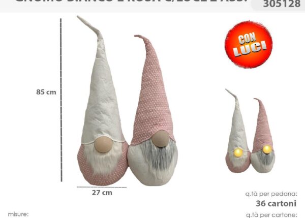 GNOMO BIANCO/ROSA 85CM C/LUCI 305128