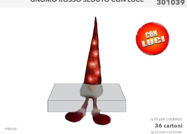 GNOMO ROSSO SEDUTO C/LUCI 101CM 301039