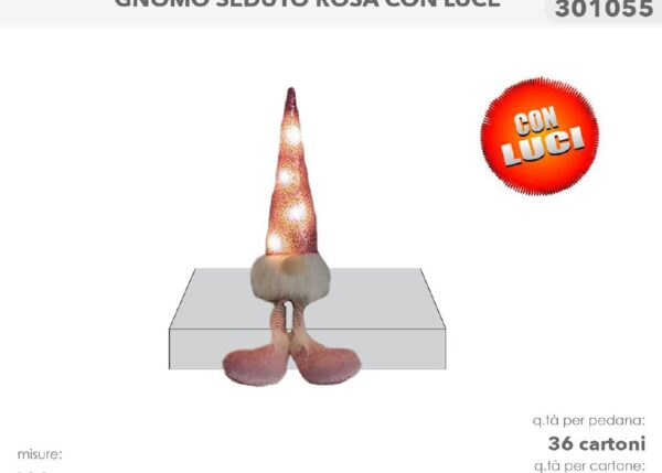 GNOMO ROSA SEDUTA C/LUCI 101CM 301055