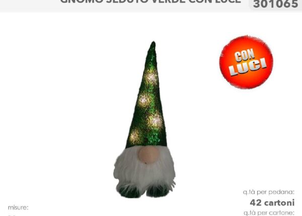 GNOMO VERDE SEDUTO C/LUCI 40CM 301065