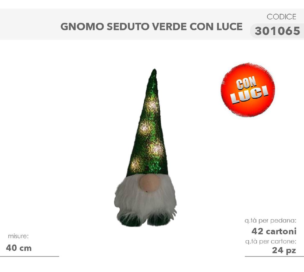 GNOMO VERDE SEDUTO C/LUCI 40CM 301065 GNOMO VERDE SEDUTO C/LUCI 40CM 301065