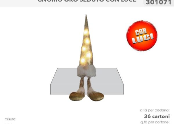 GNOMO ORO SEDUTO C/LUCI 101CM 301071