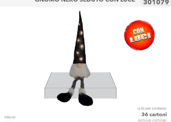 GNOMO NERO SEDUTO C/LUCI 101CM 301079