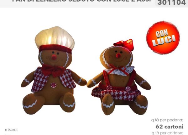 PAN DI ZENZERO SEDUTO C/LUCI 25CM 301104