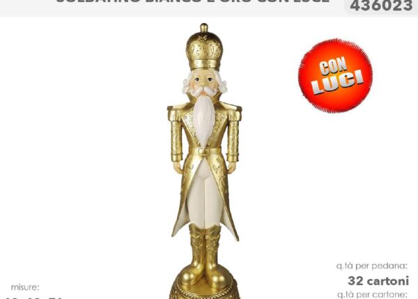 SOLDATINO BIANCO/ORO C/LUCI 19X19X71CM. 436023
