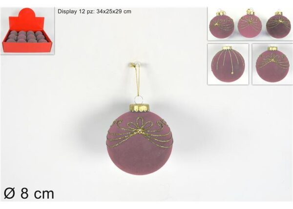 PALLA 8CM FLOCCATA ROSA ANTICO DECORO GLITTER ORO QL-D361B/-D362B