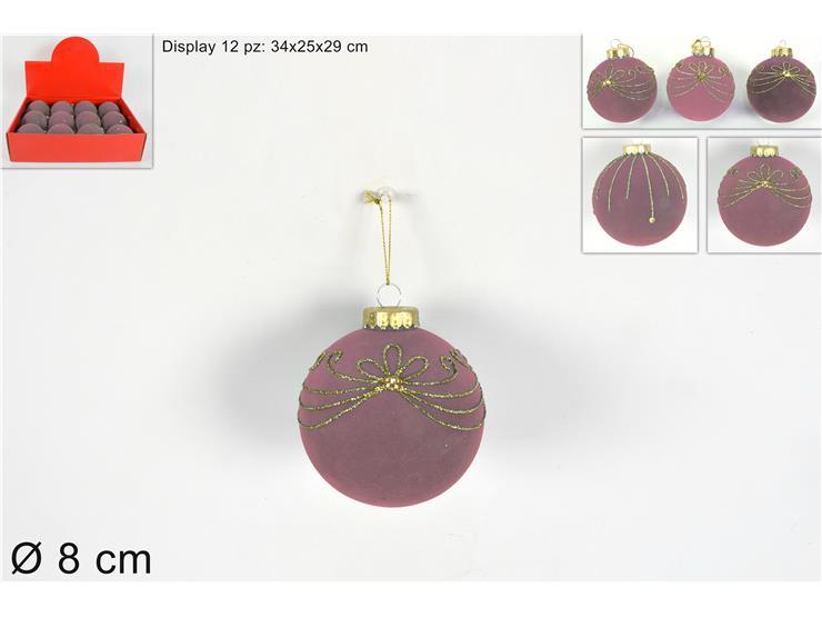 PALLA 8CM FLOCCATA ROSA ANTICO DECORO GLITTER ORO QL-D361B/-D362B PALLA 8CM FLOCCATA ROSA ANTICO DECORO GLITTER ORO QL-D361B/-D362B