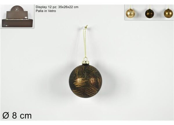 PALLA VETRO 8CM OPACA C/LINEE ORO 3 ASS IN DISPLAY YJ20215-8