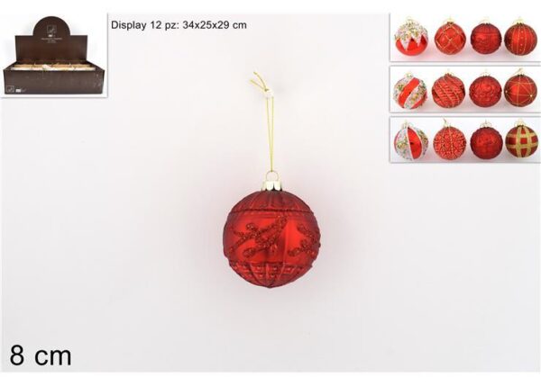 PALLA VETRO 8CM ROSSA DECORATA ASS KS21-DUE-12