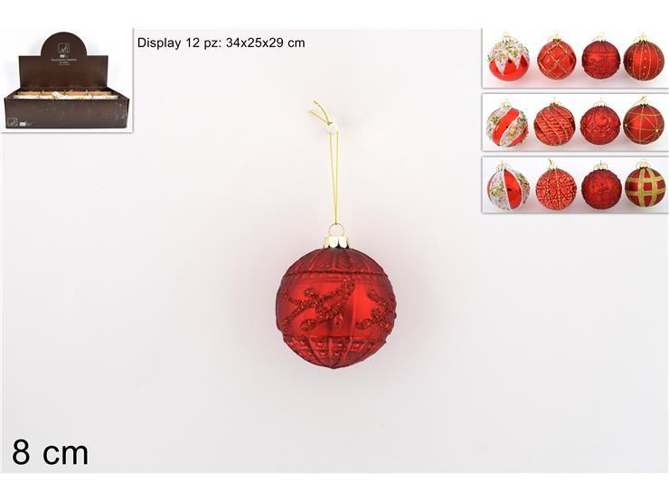 PALLA VETRO 8CM ROSSA DECORATA ASS KS21-DUE-12 PALLA VETRO 8CM ROSSA DECORATA ASS KS21-DUE-12