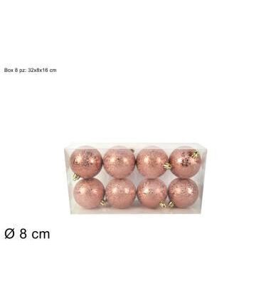 PALLE DI NATALE 8CM 8PZ EFFETTO GHIACCIO ROSA ANTICO PVC BOX ART.XNA21006271
