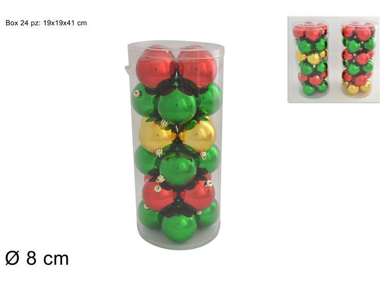 SET 24 PALLE DI NATALE 8CM LUCIDO VERDE/ROSSO/ORO 2ASS SET 24 PALLE DI NATALE 8CM LUCIDO VERDE/ROSSO/ORO 2ASS