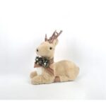 RENNA SEDUTA C/PELLICCIA PIGNE BACCHE ROSA 34 CM DY211035D