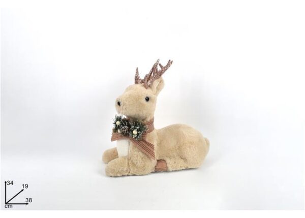 RENNA SEDUTA C/PELLICCIA PIGNE BACCHE ROSA 34 CM DY211035D
