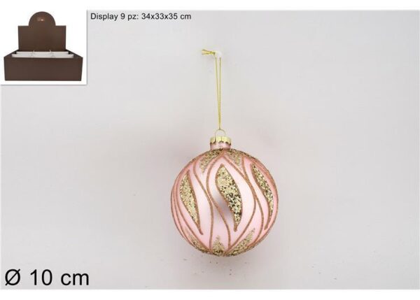 PALLA DI NATALE VETRO 10CM OPACA C/GLITTER SILVER/ROSA ART.XNA21008491