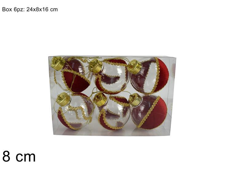 PALLE 8CM 6PZ TRASPARENTE C/VELLUTO ROSSO SDT2214480R PALLE 8CM 6PZ TRASPARENTE C/VELLUTO ROSSO SDT2214480R
