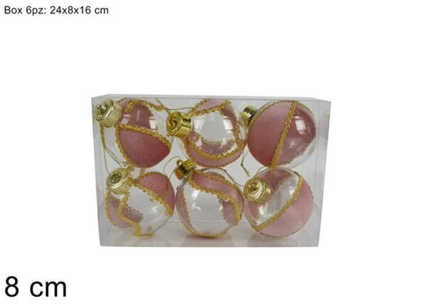 PALLE 8CM 6PZ TRASPARENTE C/VELLUTO ROSA SDT2214480PK