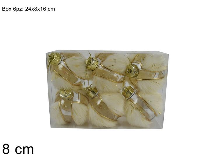 PALLE 8CM 6PZ TRASPARENTE C/PELLICCIA BIANCA SDT2213880WG PALLE 8CM 6PZ TRASPARENTE C/PELLICCIA BIANCA SDT2213880WG