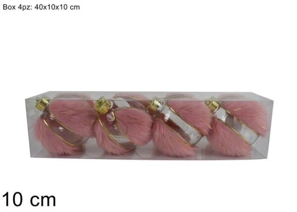 PALLE 10CM 4PZ TRASPARENTE C/PELLICCIA ROSA SDT2213810PK ART.RO011318