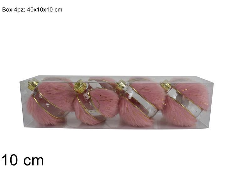 PALLE 10CM 4PZ TRASPARENTE C/PELLICCIA ROSA SDT2213810PK ART.RO011318 PALLE 10CM 4PZ TRASPARENTE C/PELLICCIA ROSA SDT2213810PK ART.RO011318