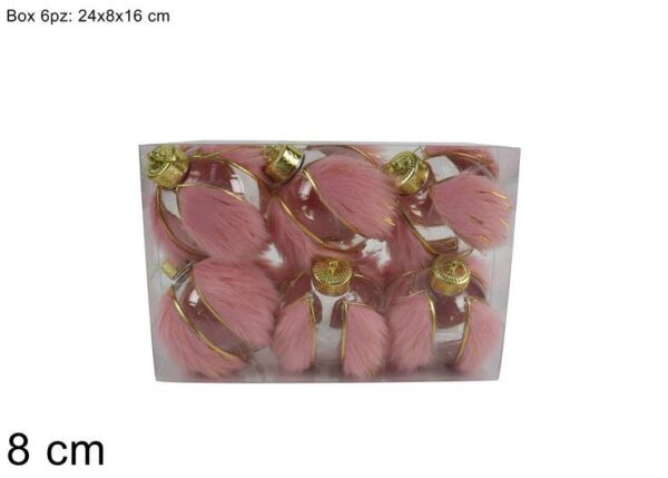 PALLE 8CM 6PZ TRASPARENTE C/PELLICCIA ROSA SDT2213880PK