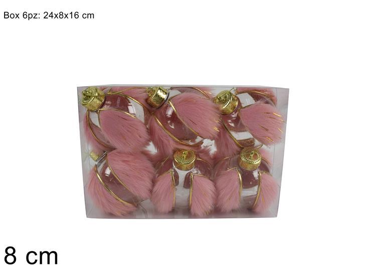 PALLE 8CM 6PZ TRASPARENTE C/PELLICCIA ROSA SDT2213880PK PALLE 8CM 6PZ TRASPARENTE C/PELLICCIA ROSA SDT2213880PK
