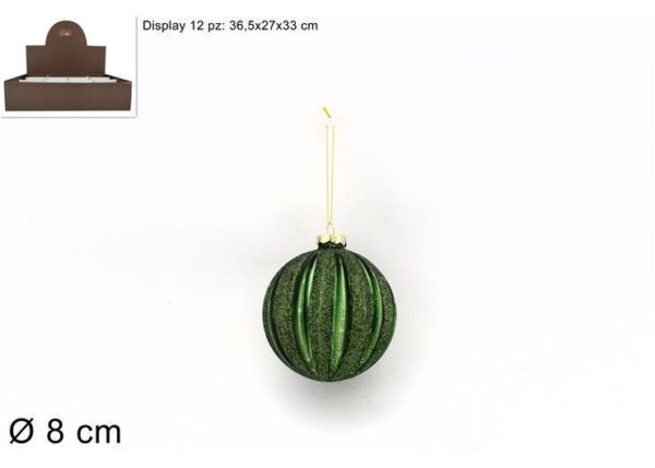 PALLA DI NATALE IN VETRO 8CM VERDE C/GLITTER KS22-DUE-40 ART.XNA21012551