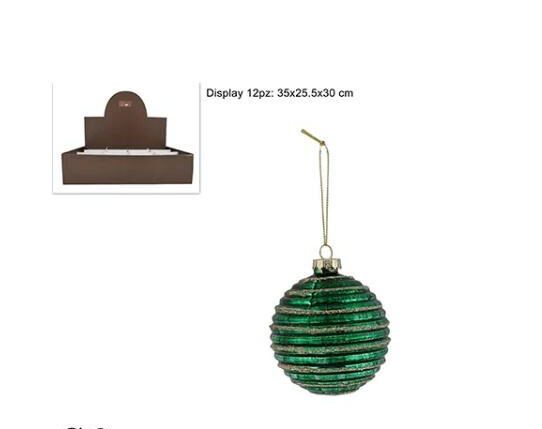 PALLA DI NATALE VETRO 8 CM VERDE DECORO ORO ART.XNA22000901