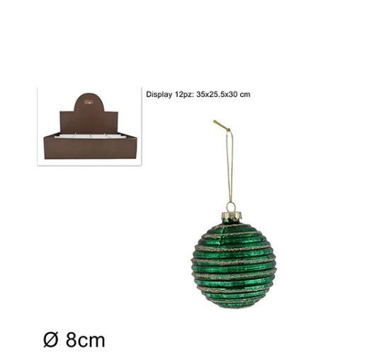 PALLA DI NATALE VETRO 8 CM VERDE DECORO ORO ART.XNA22000901 PALLA DI NATALE VETRO 8 CM VERDE DECORO ORO ART.XNA22000901