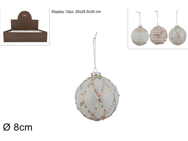 PALLA DI NATALE IN VETRO 8CM BIANCA CON PAILLETTES MULTICOLOR 3 ASS KS23DUE-80-0511 ART.XNA22009754 PALLA DI NATALE IN VETRO 8CM BIANCA CON PAILLETTES MULTICOLOR 3 ASS KS23DUE-80-0511 ART.XNA22009754