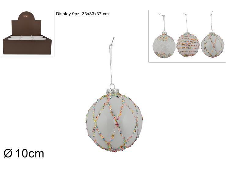 PALLA DI NATALE IN VETRO 10CM BIANCO CON PAILLETTES MULTICOLOR 3 ASS KS23DUE-100-0511 ART.XNA22009784 PALLA DI NATALE IN VETRO 10CM BIANCO CON PAILLETTES MULTICOLOR 3 ASS KS23DUE-100-0511 ART.XNA22009784