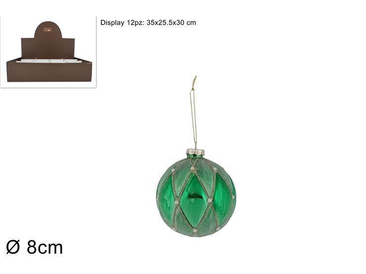 PALLA DI NATALE IN VETRO 8CM ROMBI CON DIAMANTI VERDE KS23DUE-80-0601 ART.XNA22009791 PALLA DI NATALE IN VETRO 8CM ROMBI CON DIAMANTI VERDE KS23DUE-80-0601 ART.XNA22009791