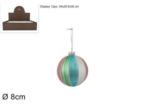 PALLA DI NATALE IN VETRO 8CM FASCE MULTICOLOR KS23DUE-80-15/BALL ART.XNA22009891