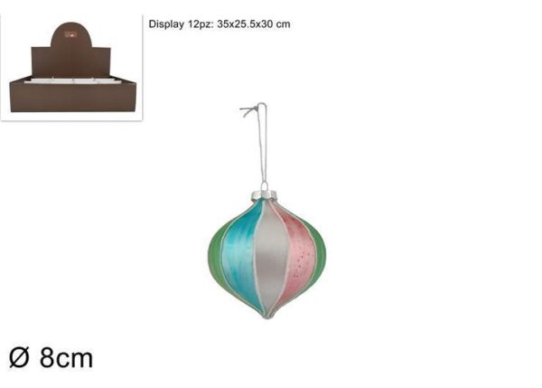 PALLA DI NATALE GOCCIA VETRO 8CM FASCE MULTICOLOR KS23DUE-80-15/DROP ART.XNA22009892