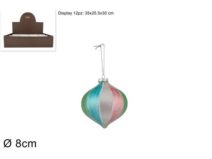 PALLA DI NATALE GOCCIA VETRO 8CM FASCE MULTICOLOR KS23DUE-80-15/DROP ART.XNA22009892 PALLA DI NATALE GOCCIA VETRO 8CM FASCE MULTICOLOR KS23DUE-80-15/DROP ART.XNA22009892