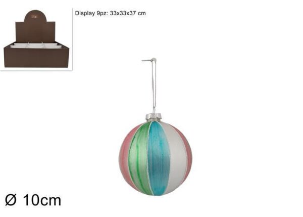 PALLA DI NATALE IN VETRO 10CM FASCE MULTICOLOR KS23DUE-100-15/BALL ART.XNA22009901