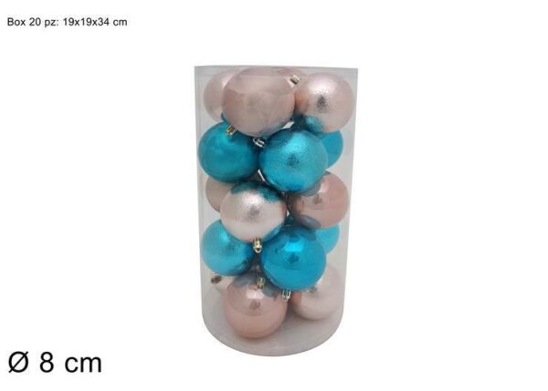 PALLE DI NATALE 8CM 20PZ 4ASS ROSA/AZZURRE BOX PVC SX23DUE005 ART.XNA19006252