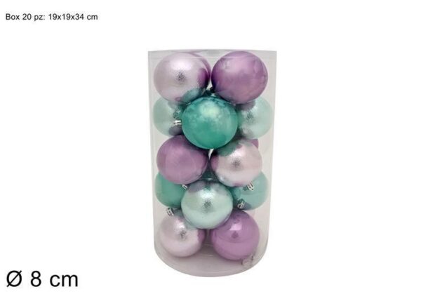 PALLE DI NATALE 8CM 20PZ 4ASS TIFFANY/LILLA BOX PVC SX23DUE002 ART.XNA19006255