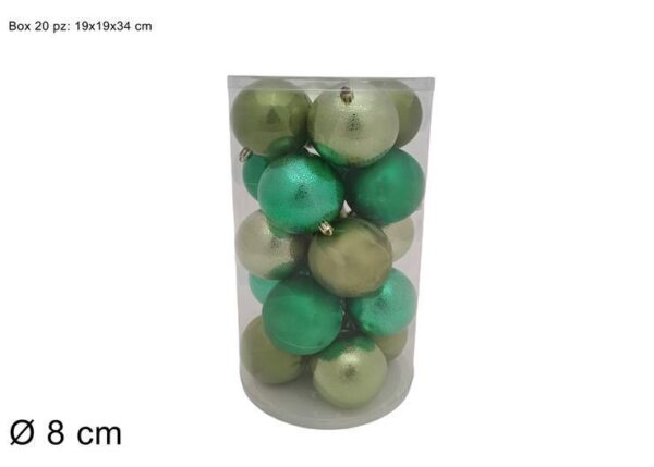 PALLE DI NATALE 8CM 20PZ 4ASS VERDE 2COLORI BOX PVCSX23DUE001 ART.XNA19006256