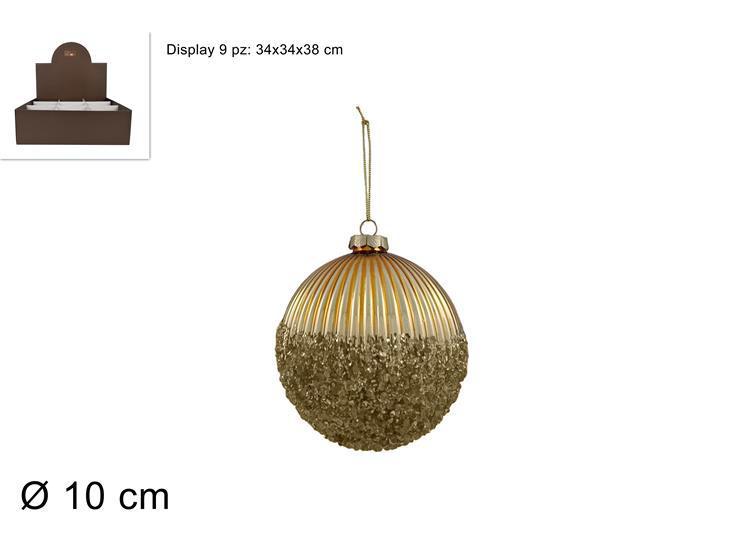 PALLA VETRO 10 CM ORO RIGATA CON DIAMANTI KS24DUE-100-0312 ART.XNA23033201 PALLA VETRO 10 CM ORO RIGATA CON DIAMANTI KS24DUE-100-0312 ART.XNA23033201