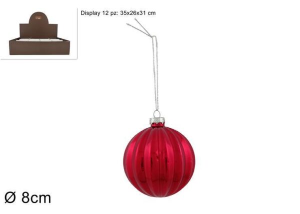 PALLA VETRO 8CM ROSSA LUCIDA RIGATA YQ230916-3E ART.XNA23033731