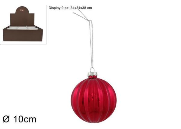 PALLA VETRO 10CM ROSSA LUCIDA RIGATA
